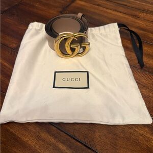 Gucci Brown Leather Belt with Gold Buckle